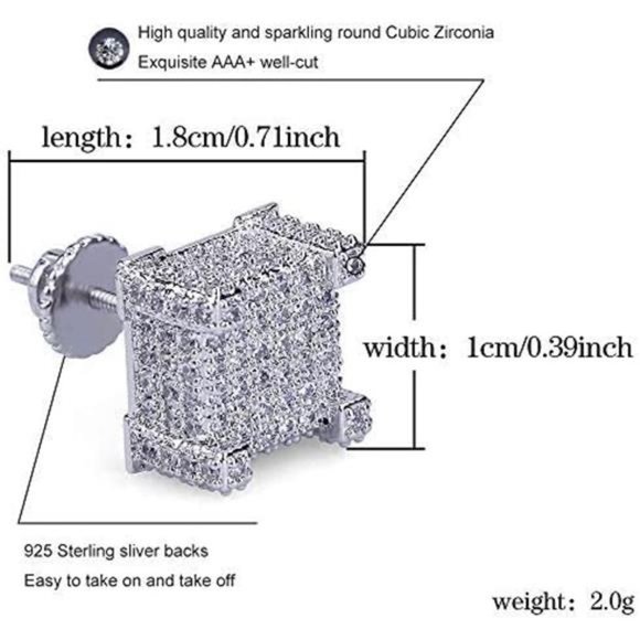 14K Gold Plated 925 Sterling Silver Iced Out Large Stud Earrings for Men Women - Picture 5 of 8